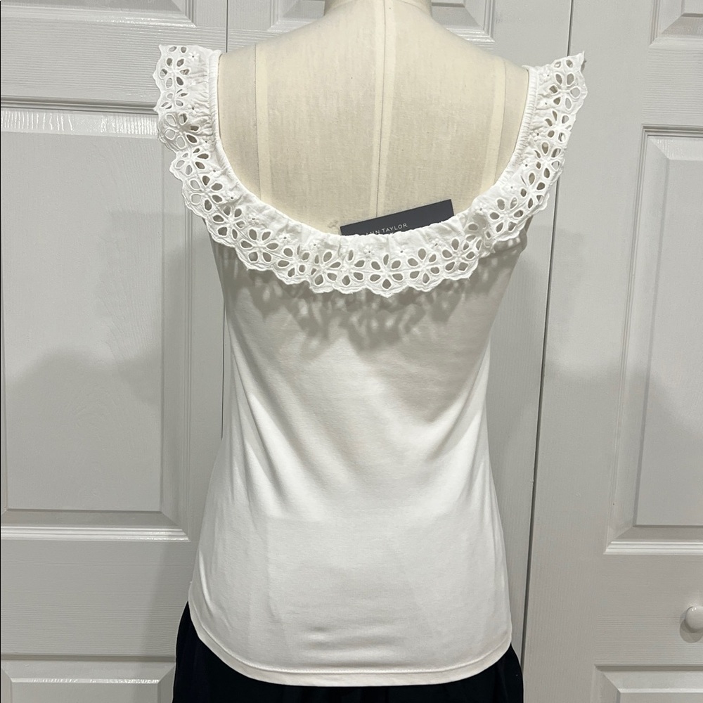 Ann Taylor White Eyelet Trim Tank Top - Picture 4 of 5